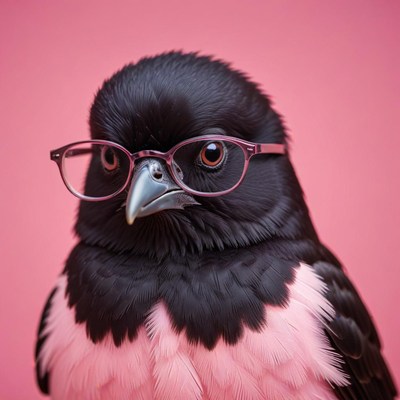 Bird wearing glasses on pink background