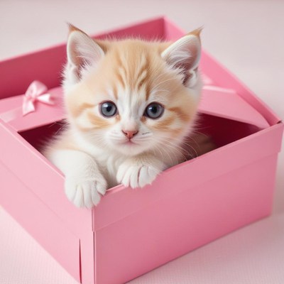 Cute kitten in pink gift box