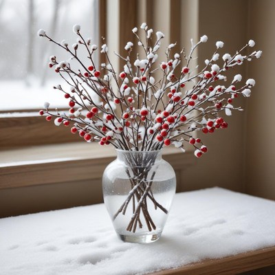 Snowy branches in a vase