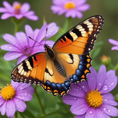 Vibrant butterfly on purple flowers