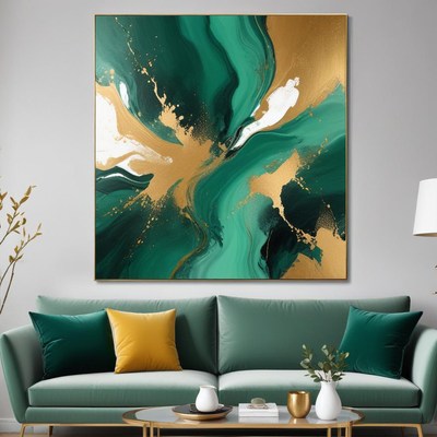 Abstract green and gold wall art