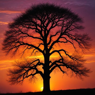 Majestic sunset behind a tree