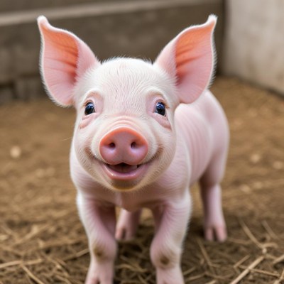 Happy piglet in barn