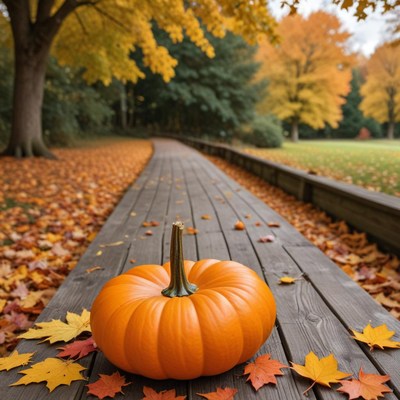 Autumn pathway with pumpkin scene