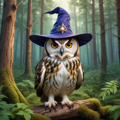 Wise owl in magical forest