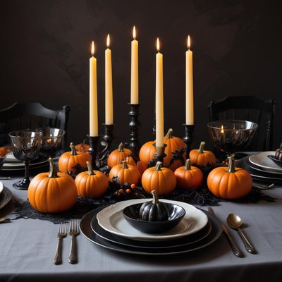 Cozy autumn dinner tabletop setup
