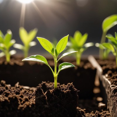 New plant sprouts in sunlight