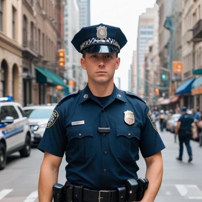 Police officer on city street