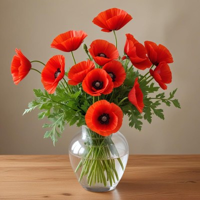 Bright red poppy flowers in a vase
