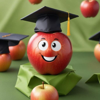 Happy apple graduates celebrate success