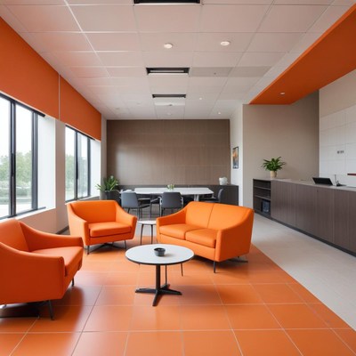 Modern lounge with orange accents