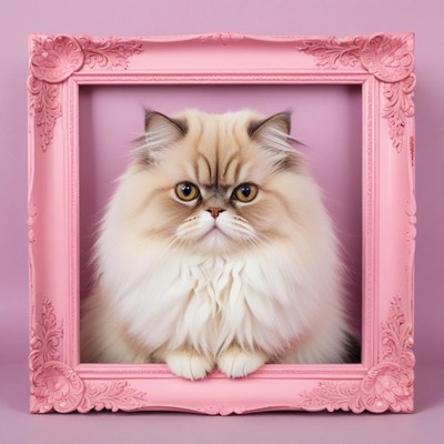 Fluffy cat in pink frame