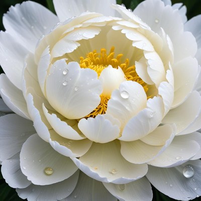 White peony flower with water droplets