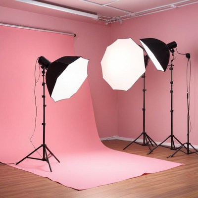 Photography studio with pink backdrop