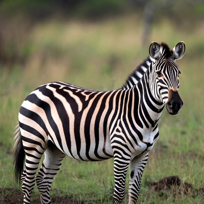 Zebra standing on green grassland