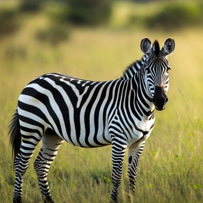 Zebra in golden grassland setting