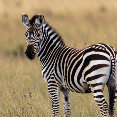 Zebra standing in golden grasslands