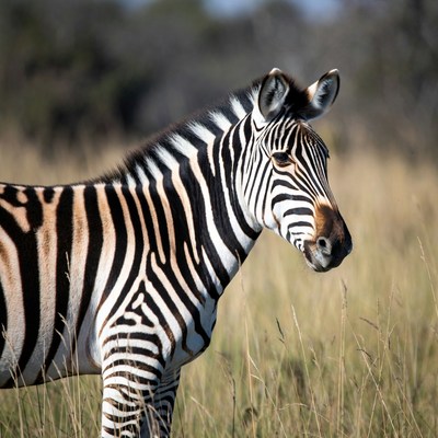 Striped zebra in natural habitat