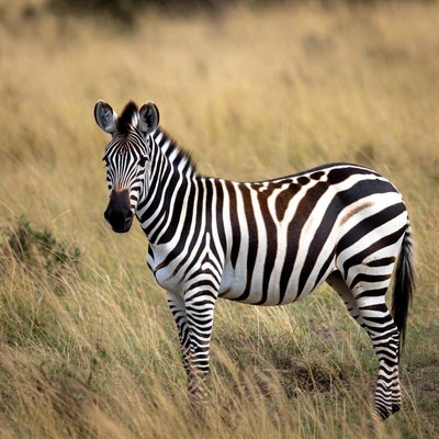 Striped zebra in tall grass