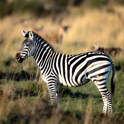 Zebra grazing in sunny grassland