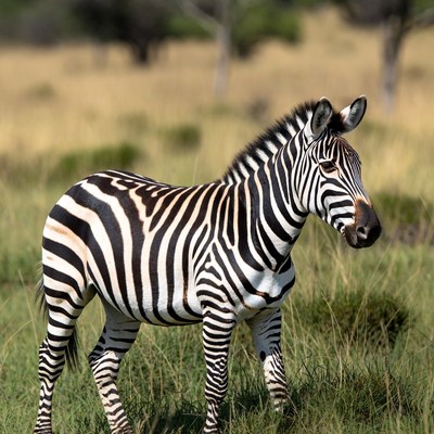 Zebra walking in grassy field