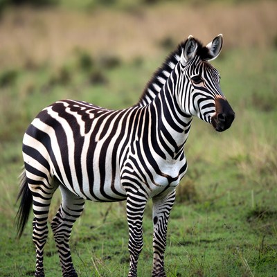 Zebra standing on green grass plains