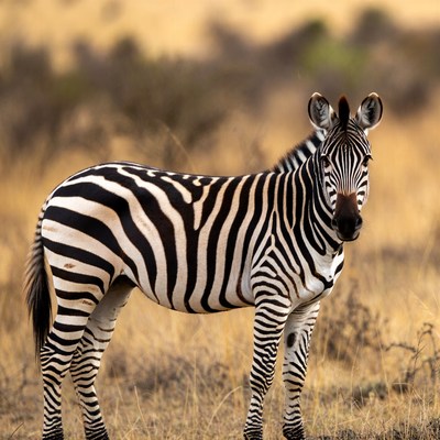 Zebra standing in golden grasslands