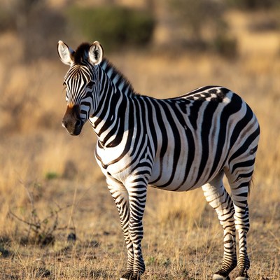 Zebra standing in golden grassland