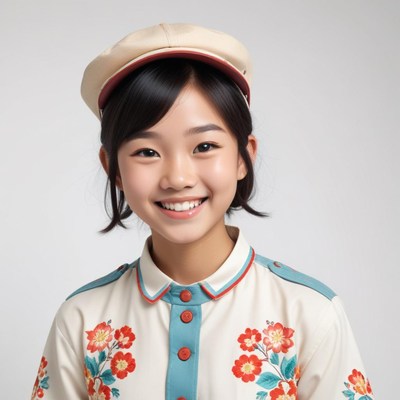 Girl in floral shirt smiling