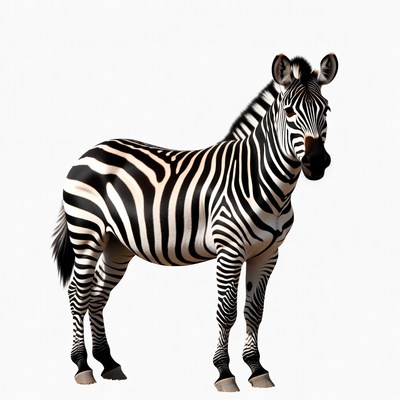 Zebra standing on white background