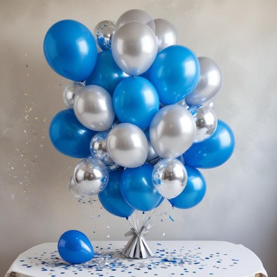 Celebration with blue and silver balloons