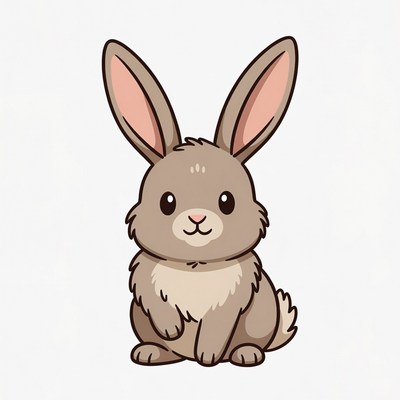 Cute cartoon rabbit sitting happily