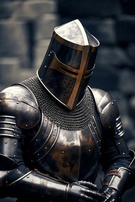 Knight in armor standing proudly