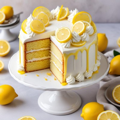 Fresh lemon cake on display