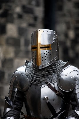 Knight in shining armor at castle