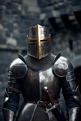 Medieval knight in armor at castle
