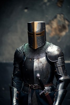 Knight in armor posing confidently