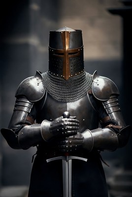 Knight standing with sword in armor