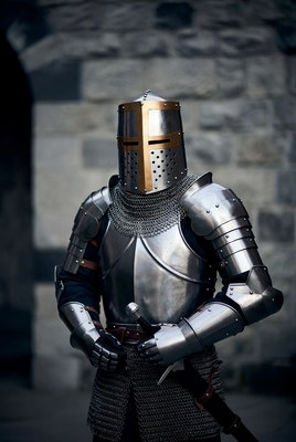 Knight in shining armor at castle