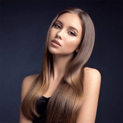 Model with long hair in studio