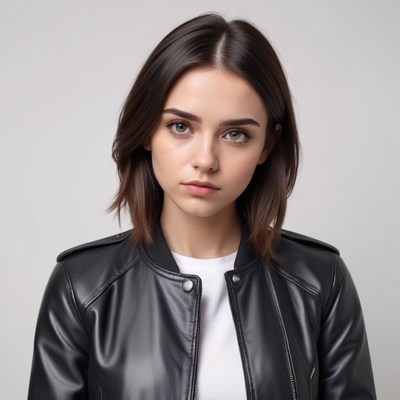 Young woman in stylish leather jacket