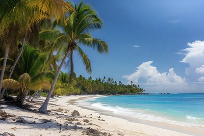 Serene beach with palm trees