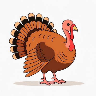 Colorful cartoon turkey standing proud