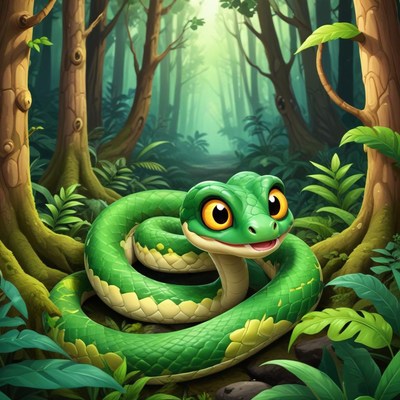 Green snake in lush jungle