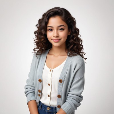 Young girl smiling in cozy sweater