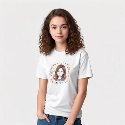 Young woman in artistic t-shirt design