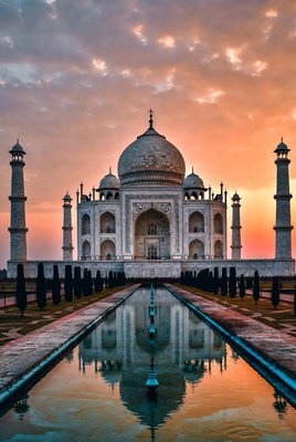 Taj mahal reflection at sunset