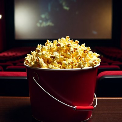 Popcorn bucket in empty theater