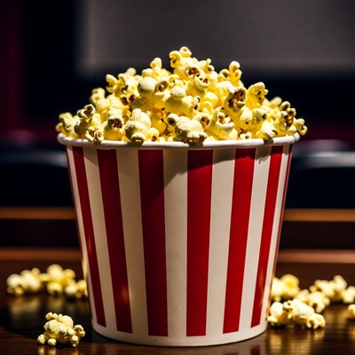 Fresh popcorn in striped bucket