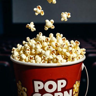 Fresh popcorn filling the bucket